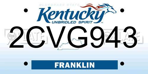 2CVG943 Kentucky License Plate