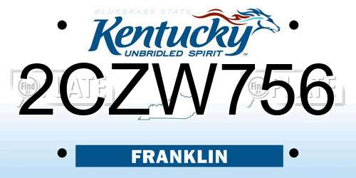 2CZW756 Kentucky License Plate