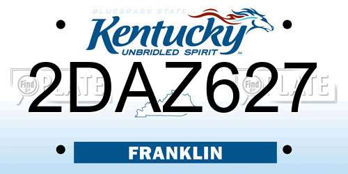 2DAZ627 Kentucky License Plate