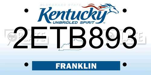 2ETB893 Kentucky License Plate