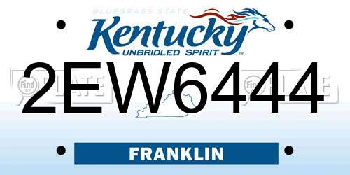 2EW6444 Kentucky License Plate