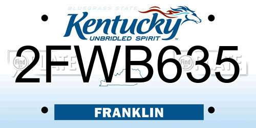 2FWB635 Kentucky License Plate