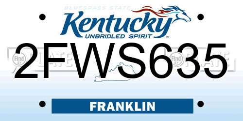 2FWS635 Kentucky License Plate