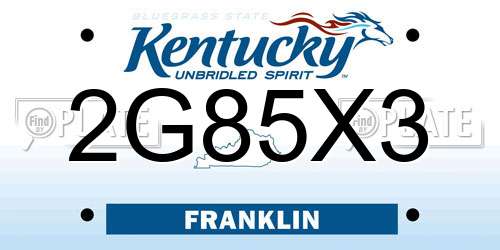 2G85X3 Kentucky License Plate