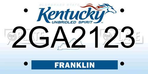 2GA2123 Kentucky License Plate