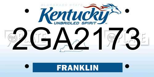 2GA2173 Kentucky License Plate