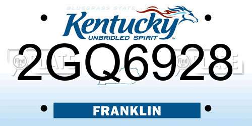 2GQ6928 Kentucky License Plate