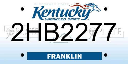 2HB2277 Kentucky License Plate
