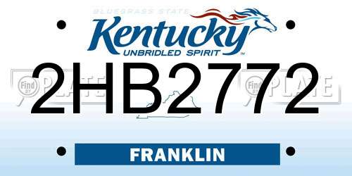 2HB2772 Kentucky License Plate