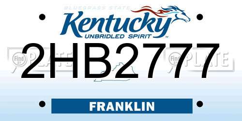 2HB2777 Kentucky License Plate