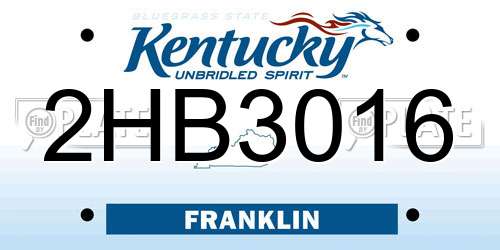 2HB3016 Kentucky License Plate