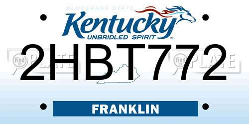 2HBT772 Kentucky License Plate
