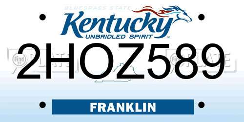 2HOZ589 Kentucky License Plate