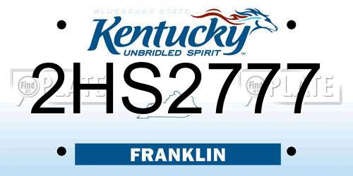 2HS2777 Kentucky License Plate