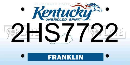 2HS7722 Kentucky License Plate