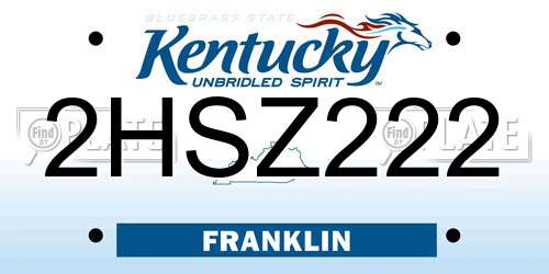2HSZ222 Kentucky License Plate