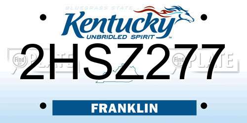 2HSZ277 Kentucky License Plate