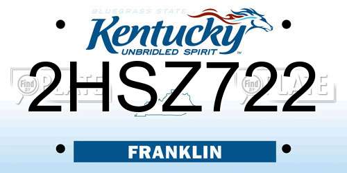 2HSZ722 Kentucky License Plate
