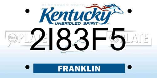 2I83F5 Kentucky License Plate