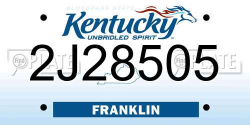 2J28505 Kentucky License Plate