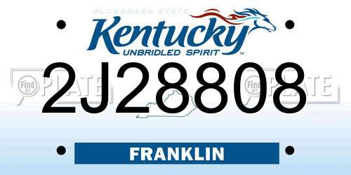 2J28808 Kentucky License Plate