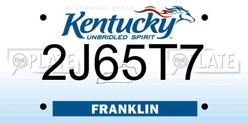 2J65T7 Kentucky License Plate