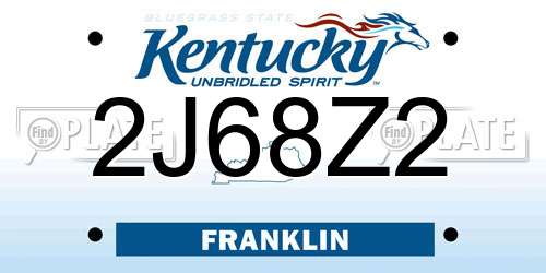 2J68Z2 Kentucky License Plate