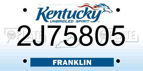 2J75805 Kentucky License Plate
