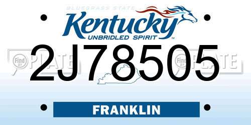 2J78505 Kentucky License Plate