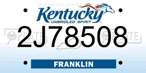 2J78508 Kentucky License Plate