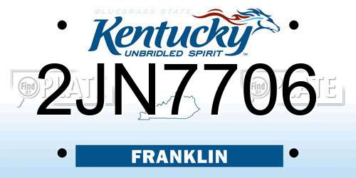 2JN7706 Kentucky License Plate