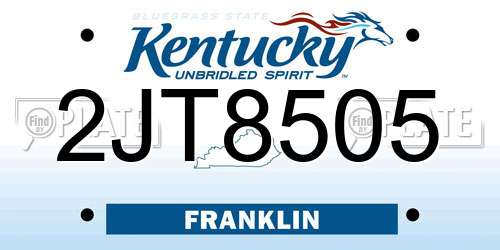 2JT8505 Kentucky License Plate