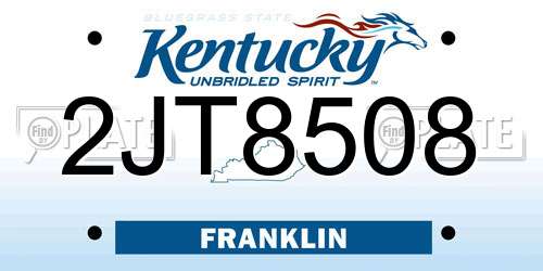 2JT8508 Kentucky License Plate