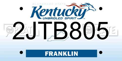 2JTB805 Kentucky License Plate