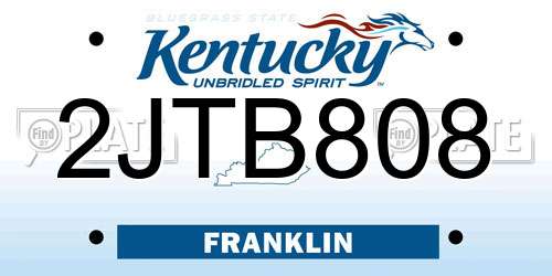 2JTB808 Kentucky License Plate