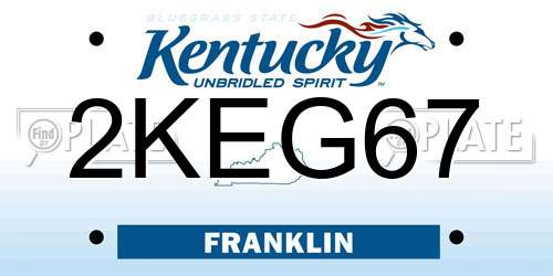 2KEG67 Kentucky License Plate