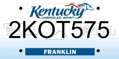 2KOT575 Kentucky License Plate