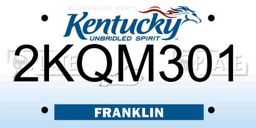 2KQM301 Kentucky License Plate