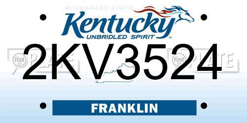 2KV3524 Kentucky License Plate