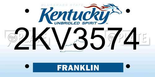 2KV3574 Kentucky License Plate