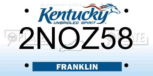 2NOZ58 Kentucky License Plate