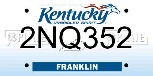 2NQ352 Kentucky License Plate