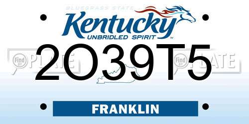 2O39T5 Kentucky License Plate
