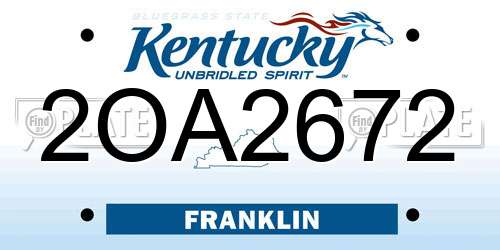 2OA2672 Kentucky License Plate