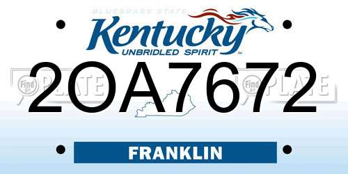 2OA7672 Kentucky License Plate