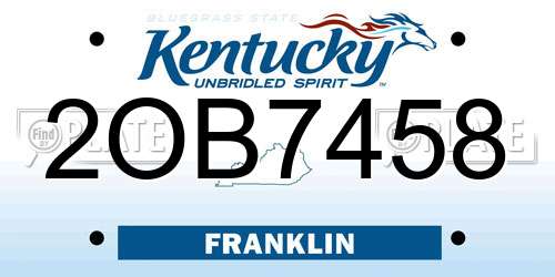 2OB7458 Kentucky License Plate