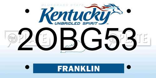 2OBG53 Kentucky License Plate