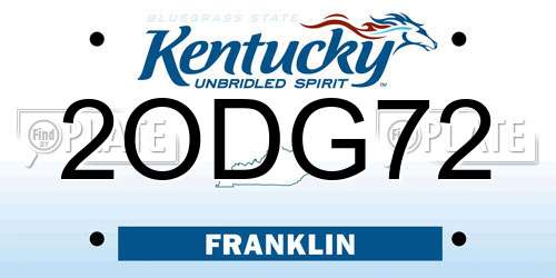 2ODG72 Kentucky License Plate