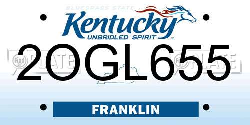 2OGL655 Kentucky License Plate