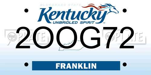 2OOG72 Kentucky License Plate
